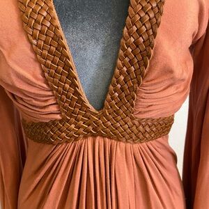 Sky Terracotta Long Sleeve Top with Braided Leather Accents
